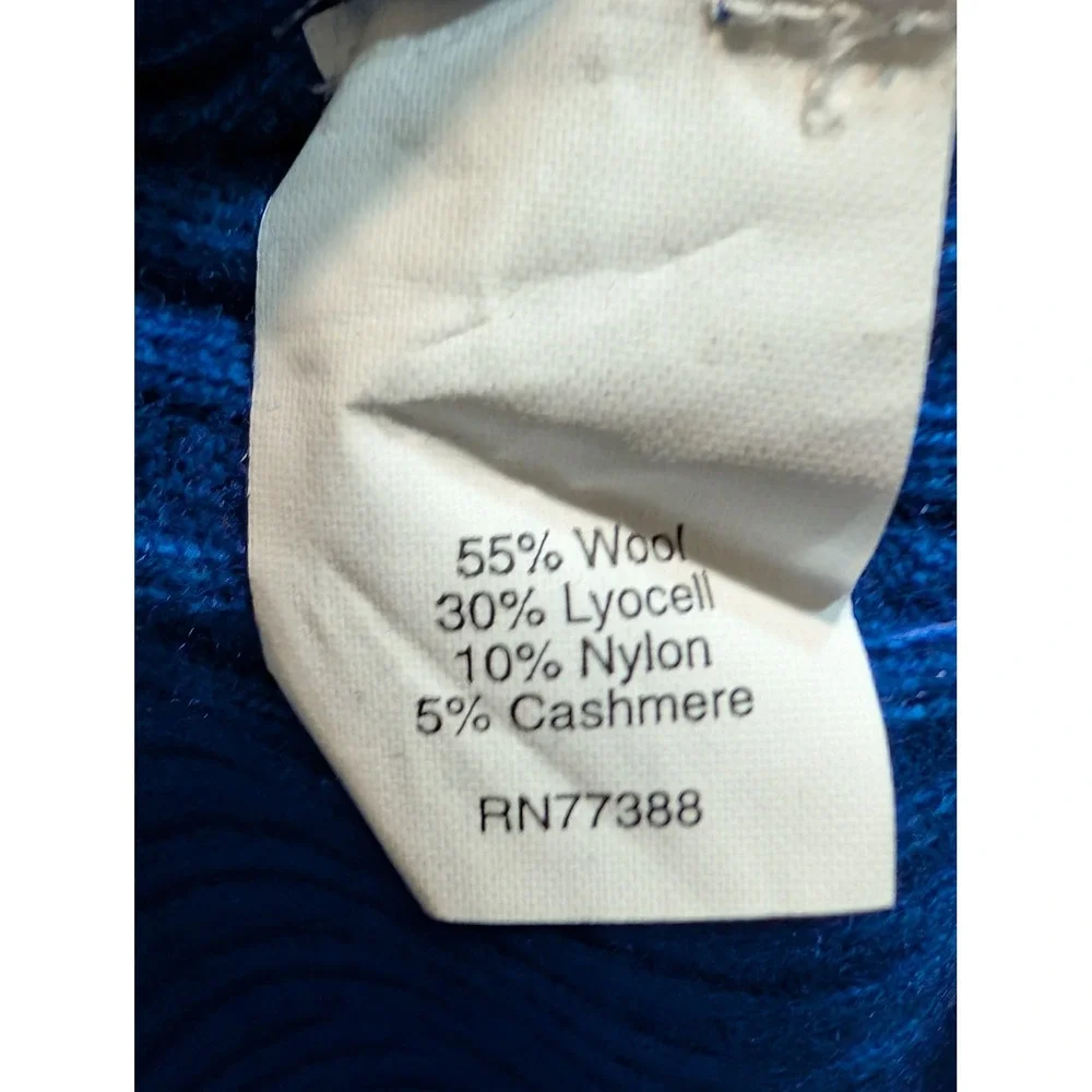 J Crew Royal Blue Cable Knit V Neck Sweater Mens Size Medium Wool/Cashmere Blend
